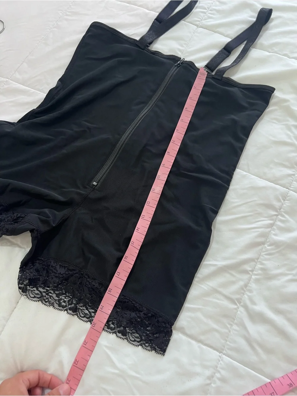 Top melon Black Lace-Trim Zip Front Shapewear shorts Top - 3XL
